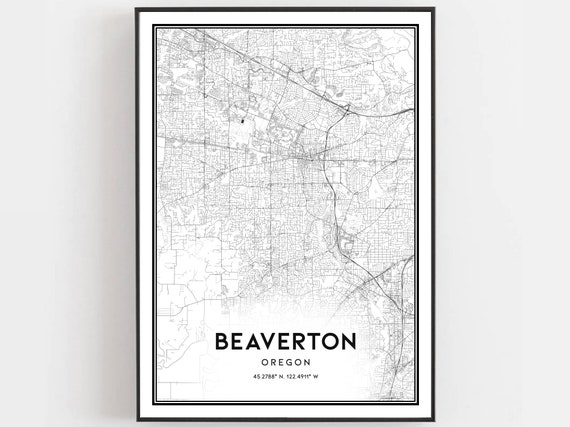 Beaverton Map Print Poster Wall Art Or City Oregon Street Decor Road Gift B880