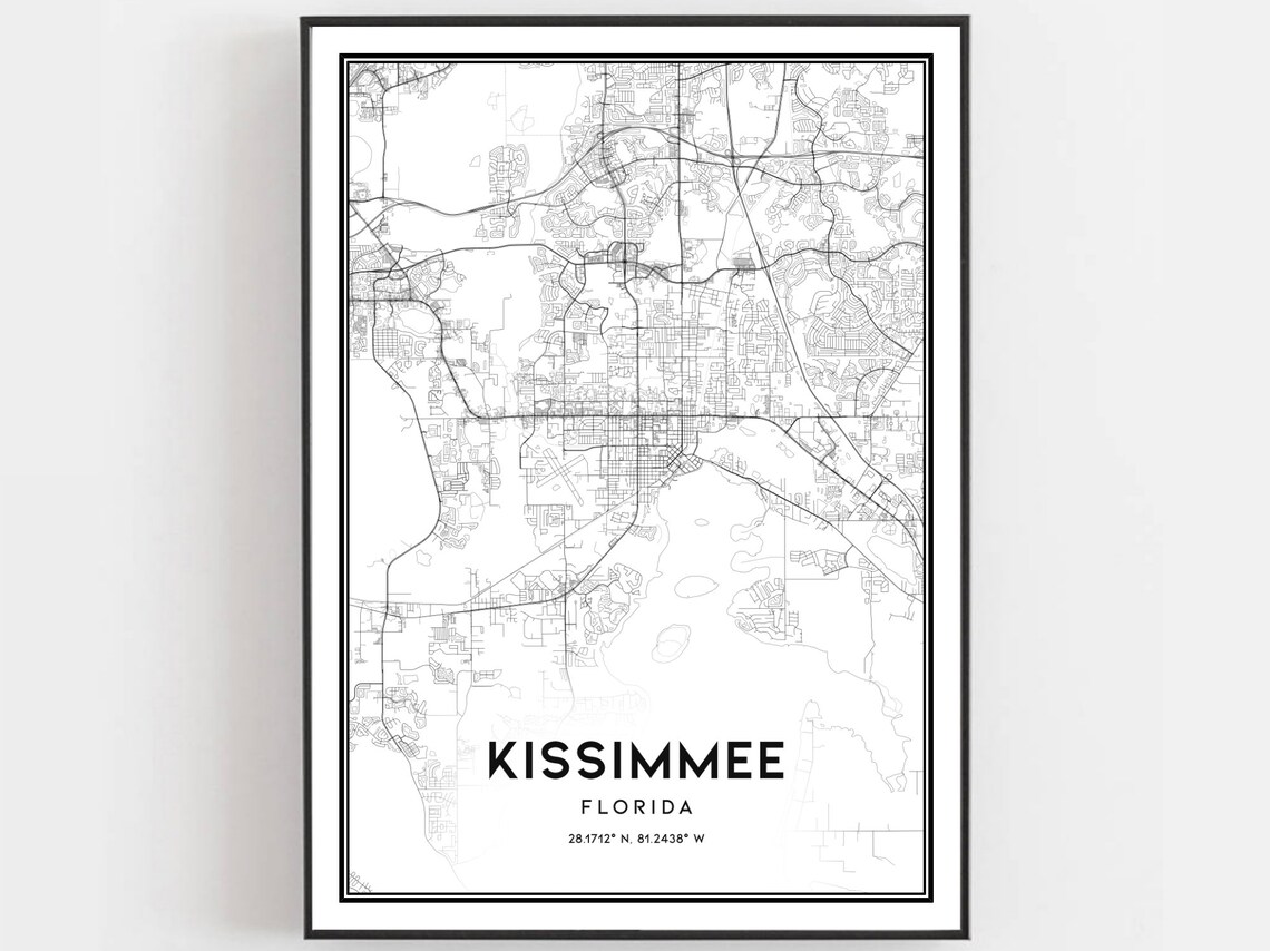 Kissimmee Florida Minimalist Street Map Poster Modern Decor Art