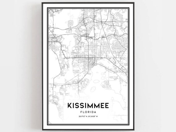 Kissimmee Map Print Poster Wall Art Fl City Florida Street Decor Road Gift B463