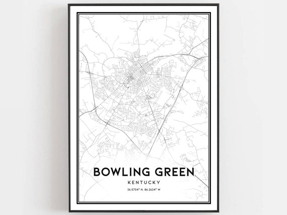 Bowling Green Map Poster, Kentucky Street Decor
