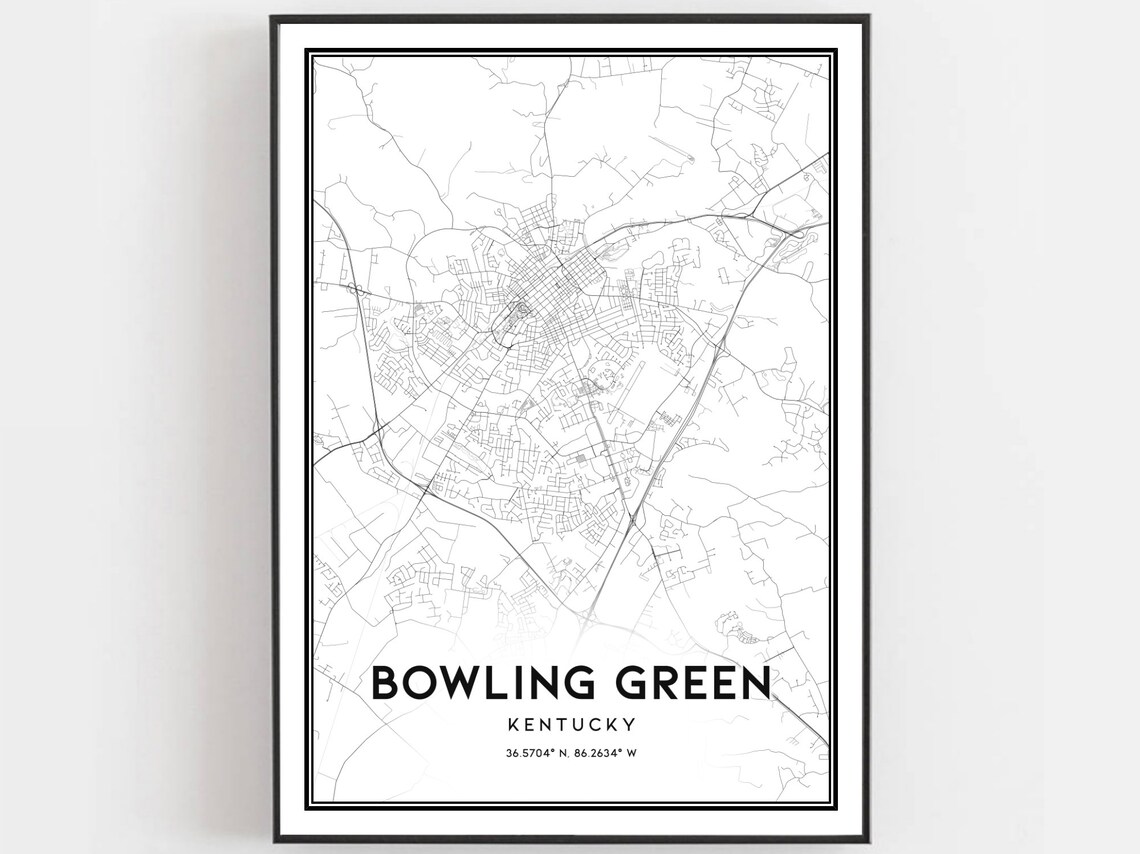 Bowling Green Map Poster, Kentucky Street Decor