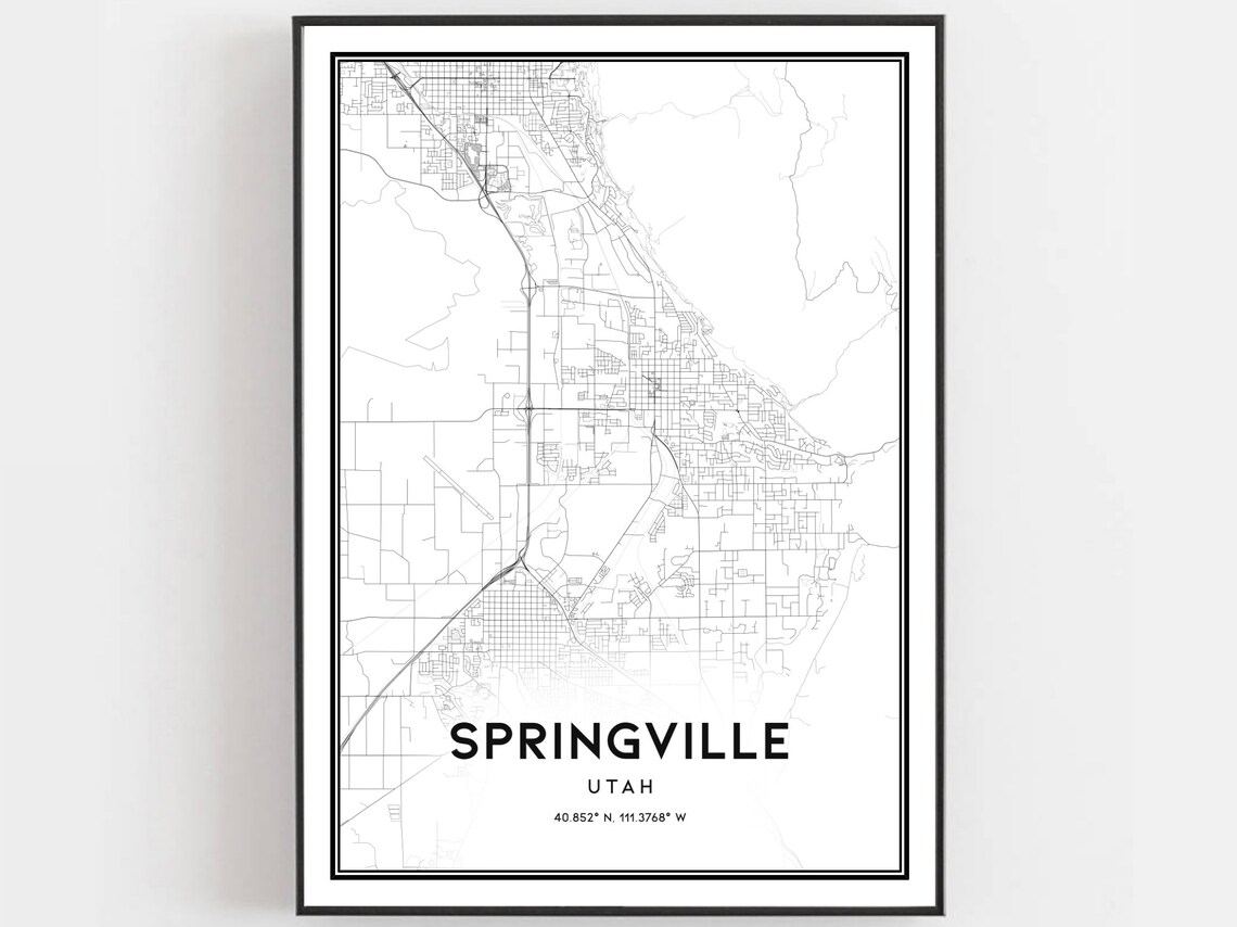 Springville Utah Minimalist Street Map Monochrome Line Art Poster