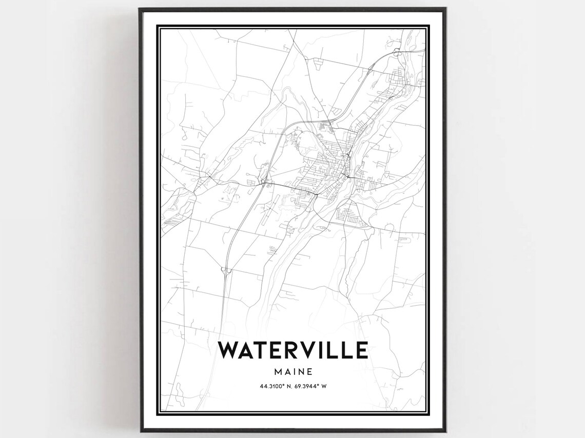 Waterville Maine Minimalist City Street Map Line Art Gift Poster