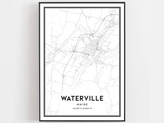 Waterville Map Print Poster Wall Art Me City Maine Street Decor Road Gift B2049