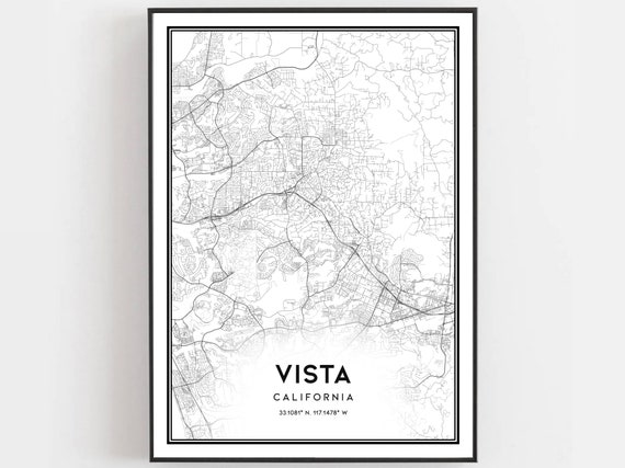 Vista Map Print Poster Wall Art Ca City Street Decor Road Gift B863