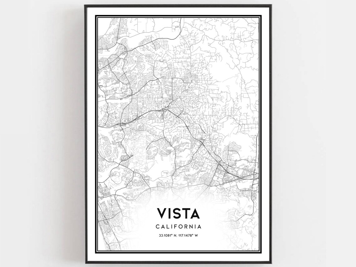 Vista California Minimalist Black And White Street City Map Poster