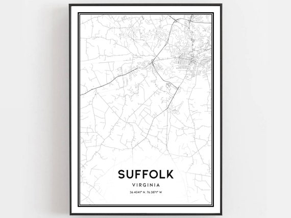 Suffolk Map Print Poster Wall Art Va City Virginia Street Decor Road Gift B937