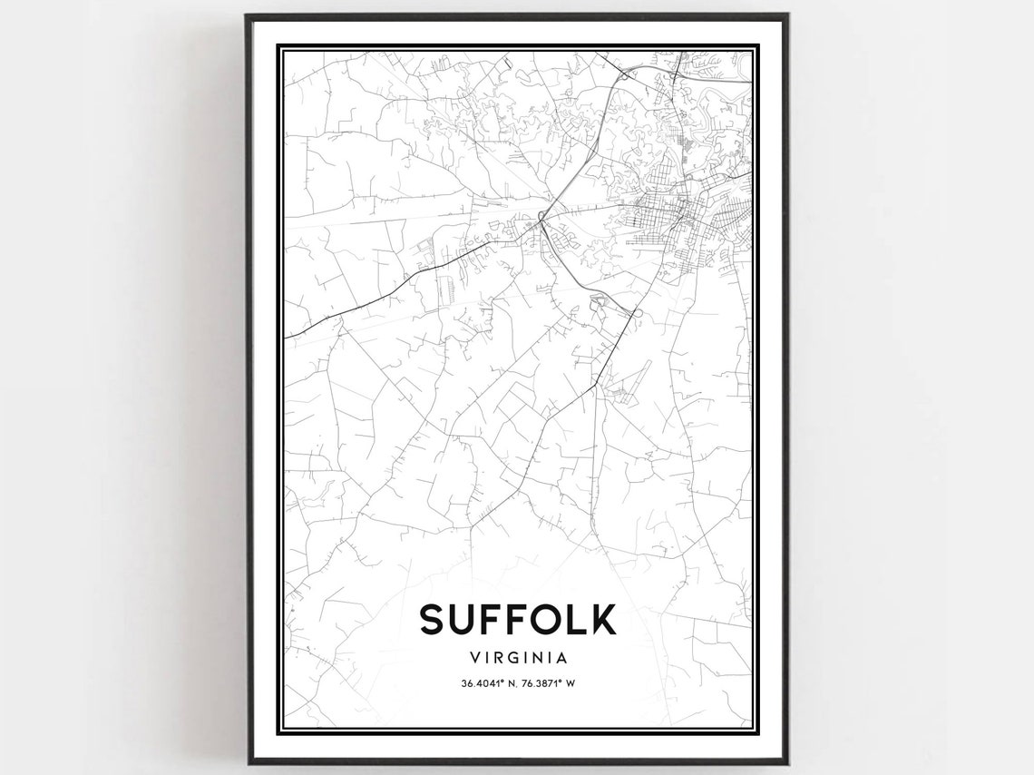 Suffolk Virginia Minimalist Black and White City Street Map Poster