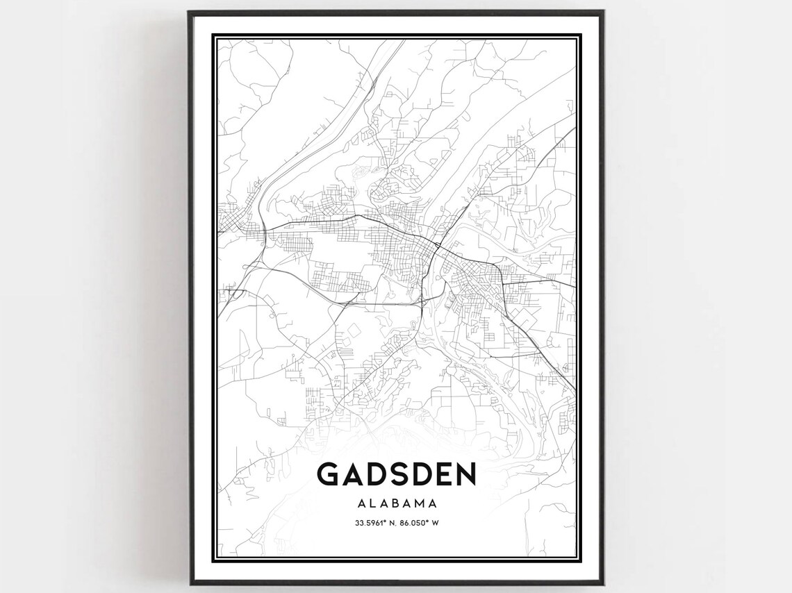 Gadsden Map Poster Print, Alabama Street Decor