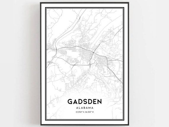 Gadsden Map Poster Print, Alabama Street Decor