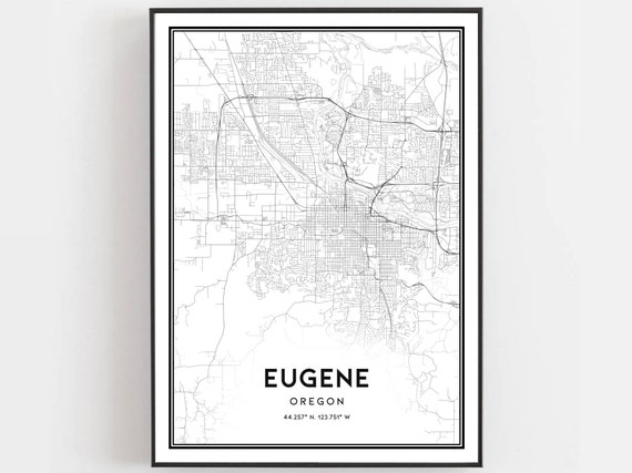 Eugene Oregon Map Art Print, City Street Decor