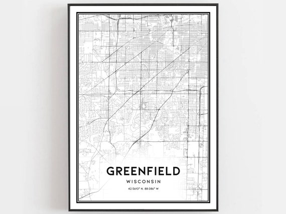 Greenfield Map Print Poster Wall Art Wi City Wisconsin Street Decor Road Gift B1685