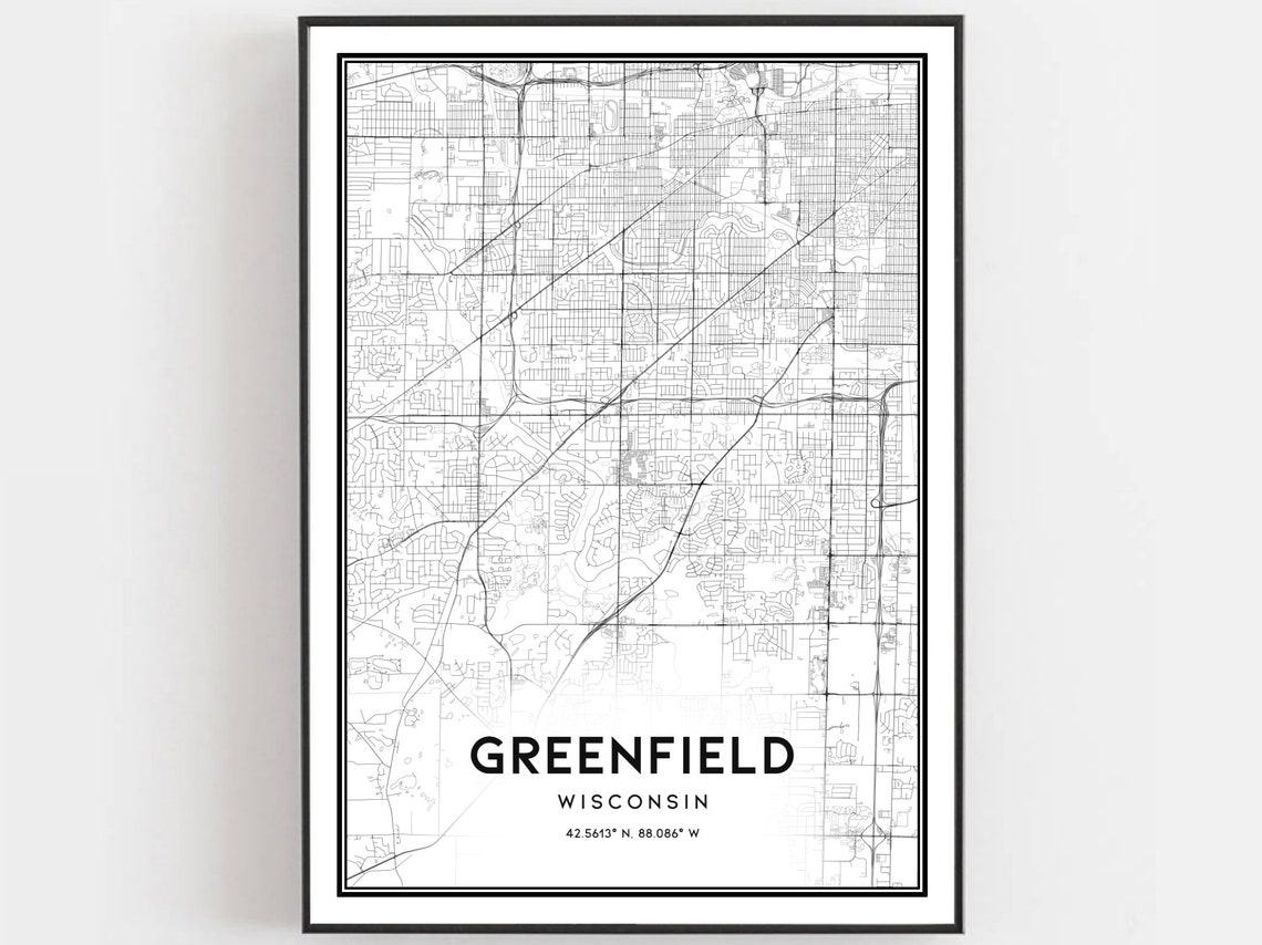 Greenfield Wisconsin Minimalist Street Map Coordinates City Poster