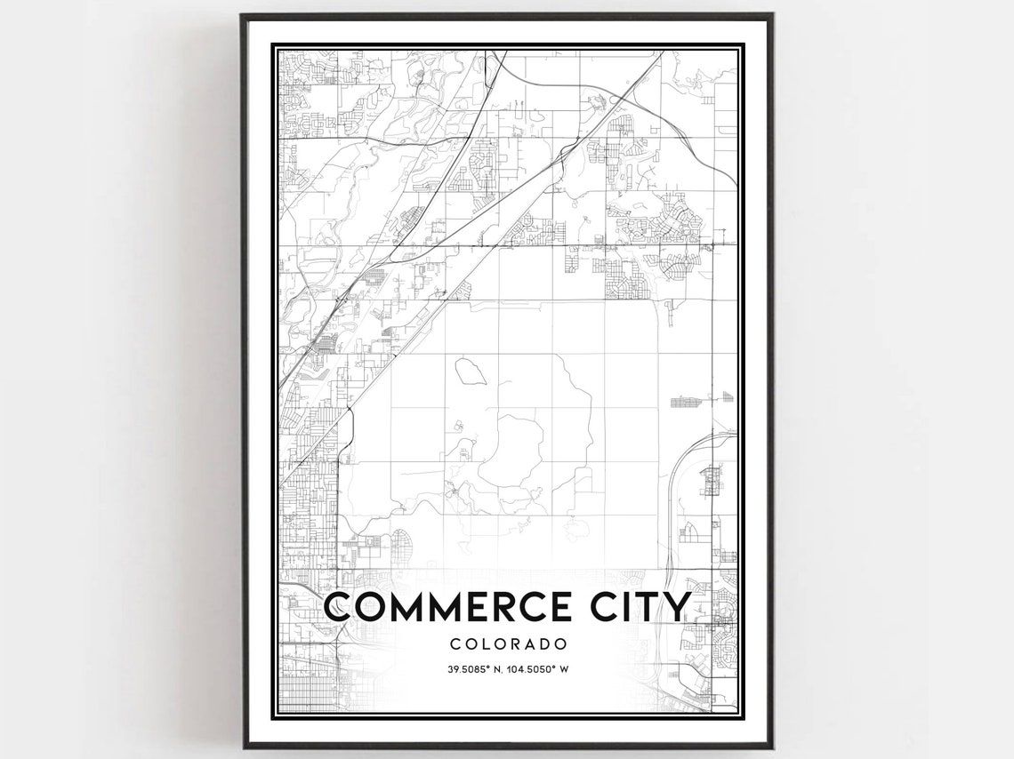 Commerce City Colorado Street Map Coordinates Modern City Map Poster
