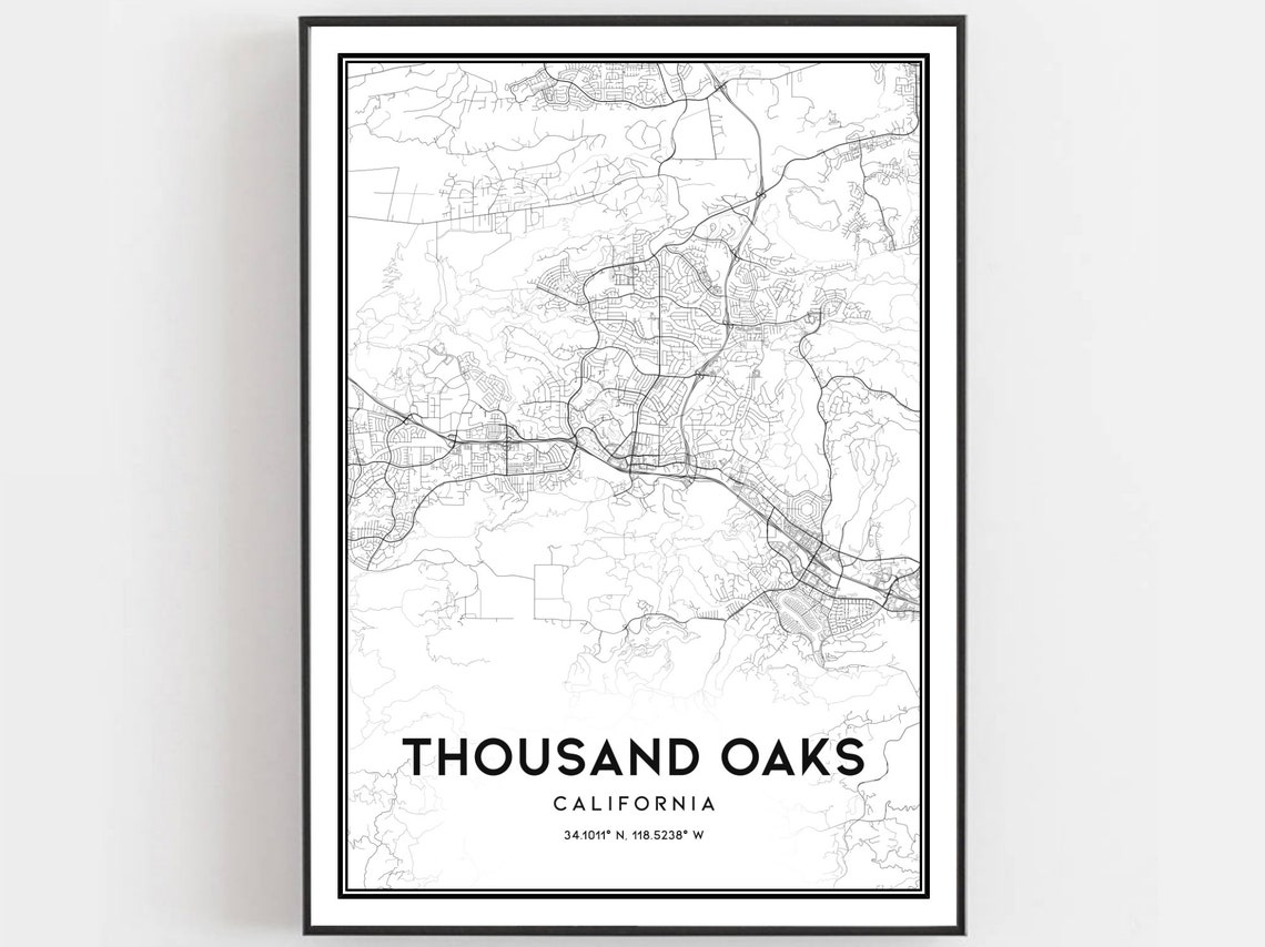 Thousand Oaks California City Street Map Minimalist Black White Poster