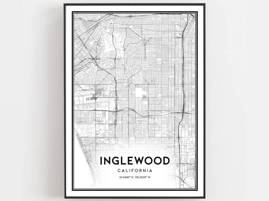Inglewood California Minimalist Street Map Coordinates City Poster