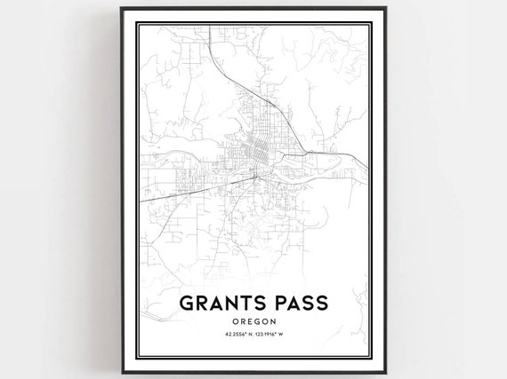 Grants Pass Map Poster, Oregon Street Decor