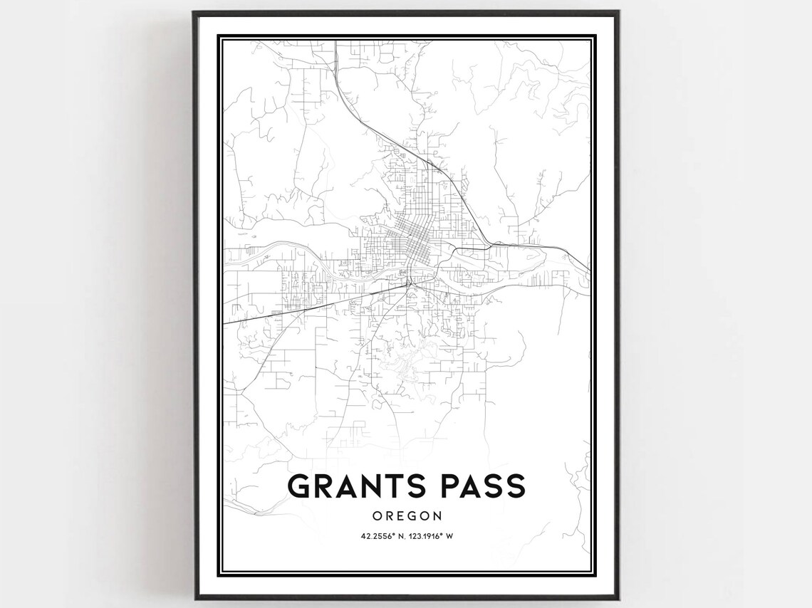 Grants Pass Map Poster, Oregon Street Decor