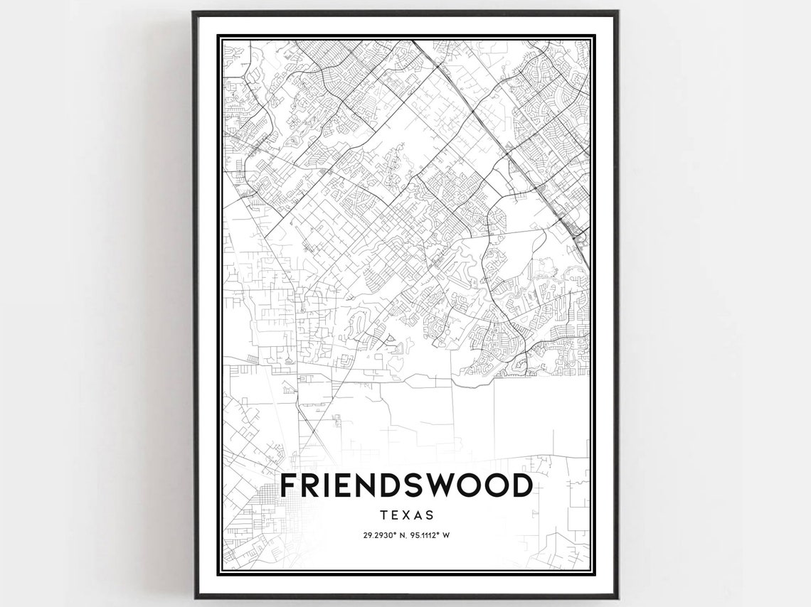 Friendswood Texas Street Map Art Coordinates Modern Home Poster
