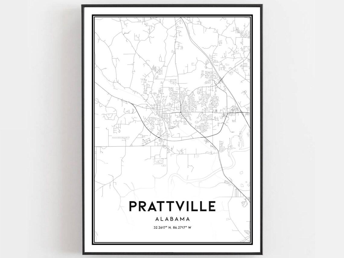 Prattville Alabama Street Map Black And White Minimalist Poster
