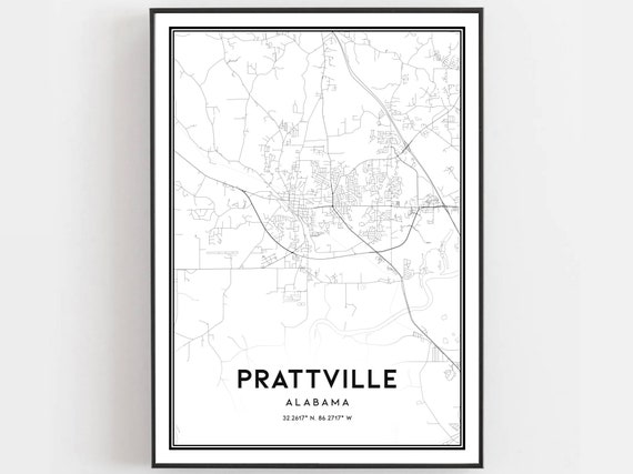 Prattville Map Print Poster Wall Art Al City Alabama Street Decor Road Gift