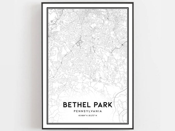 Bethel Park Map Print, Pennsylvania Street Decor
