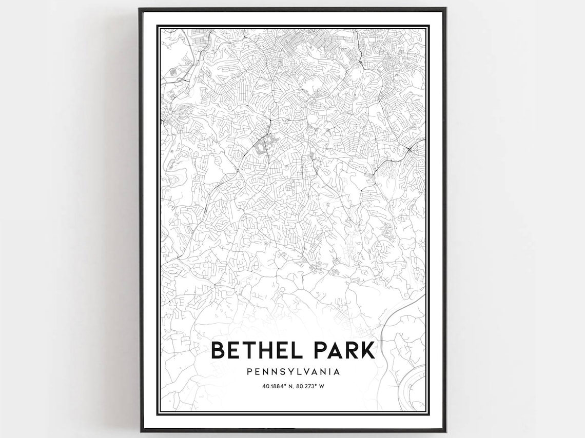 Bethel Park Map Print, Pennsylvania Street Decor