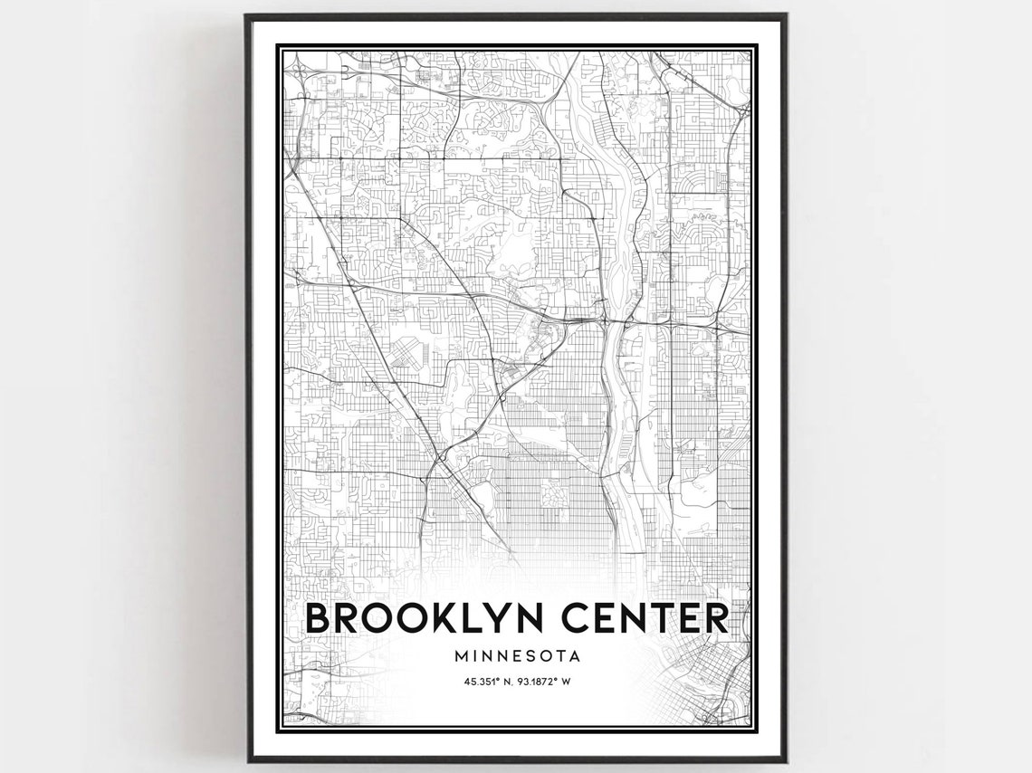 Brooklyn Center Minnesota Minimal Black White City Map Art Poster