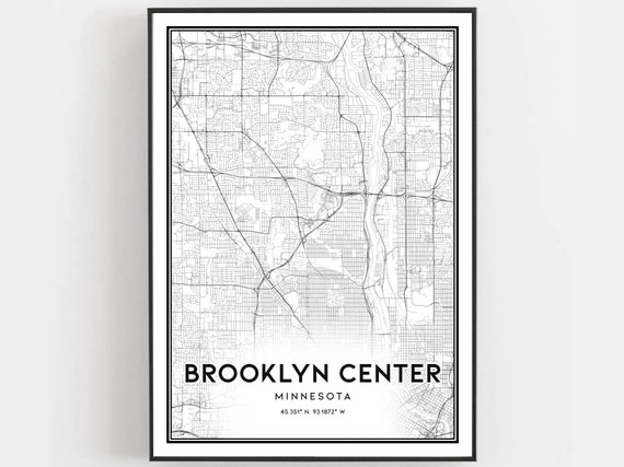 Brooklyn Center Map Print Poster Wall Art Mn City Minnesota Street Decor Road Gift B1873