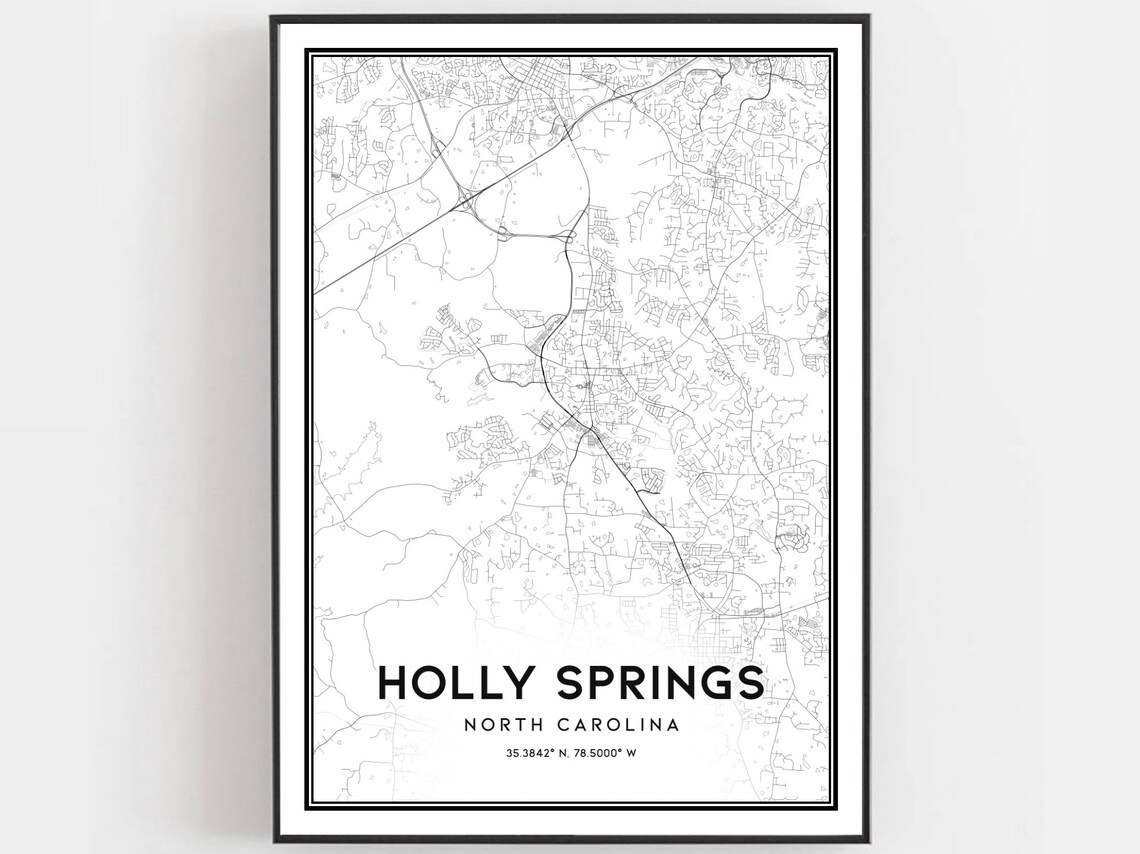 Holly Springs Map Print, North Carolina Street Decor