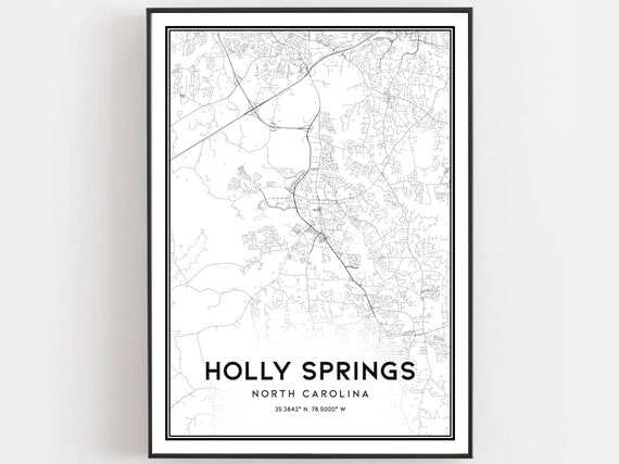 Holly Springs Map Print, North Carolina Street Decor