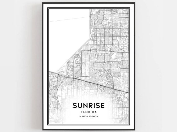 Sunrise Map Print Poster Wall Art Fl City Florida Street Decor Road Gift