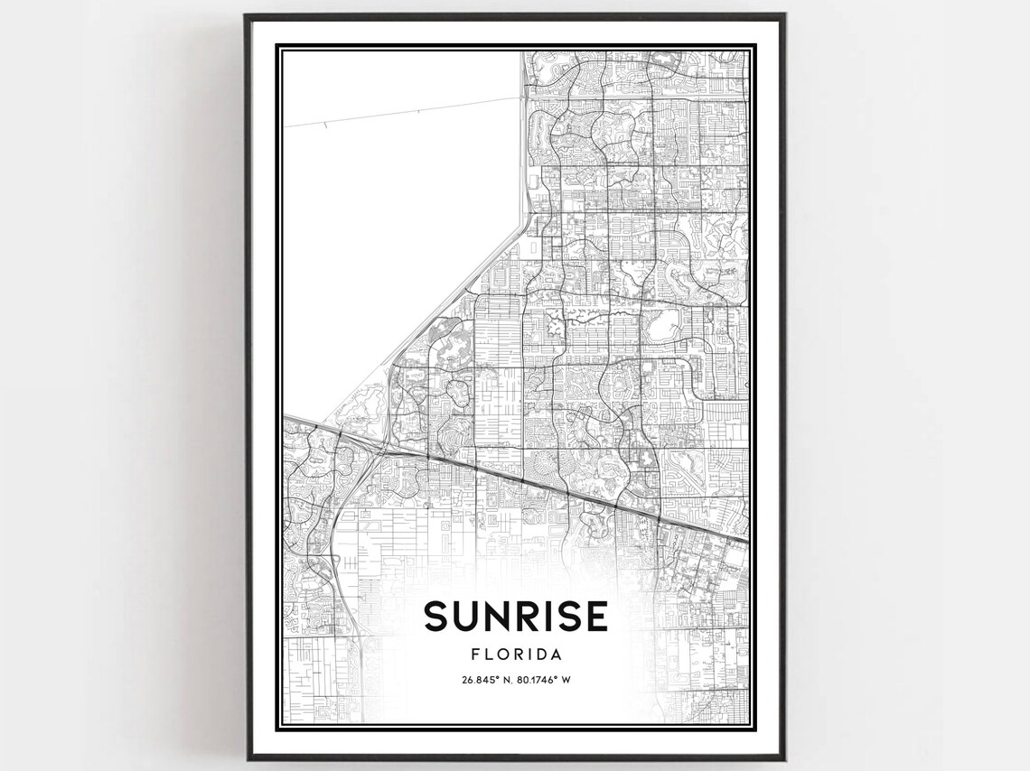 Sunrise Florida Minimalist Street Map Poster Modern Black and White Art