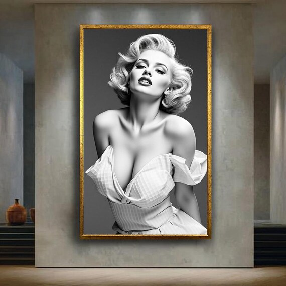 Marilyn Monroe Style Glamorous Black White Retro Hollywood Portrait Poster