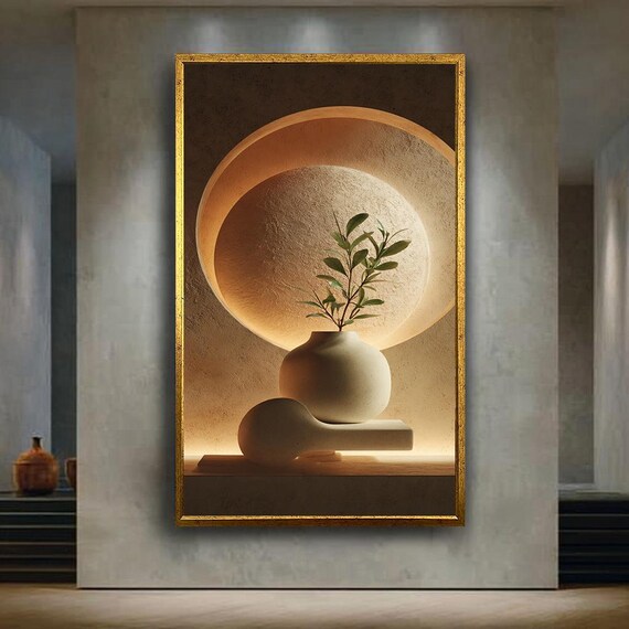 Minimalist Zen Vase Wall Art Canvas Print Modern Japandi Style Botanical Still Life Poster Earthy Neutral Home Decor