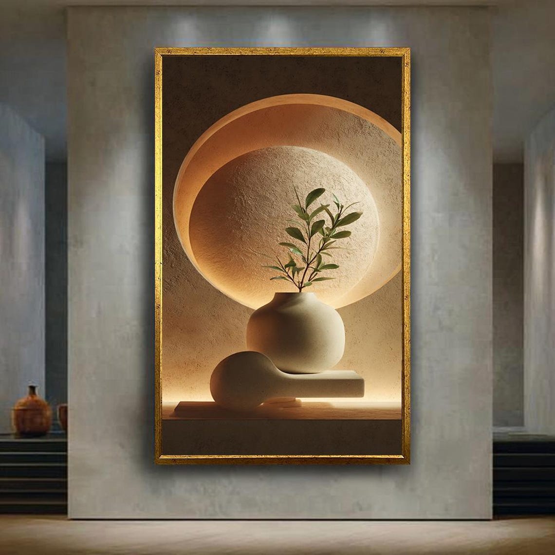 Minimalist Zen Vase Warm Arch Niche Modern Japandi Botanical Poster