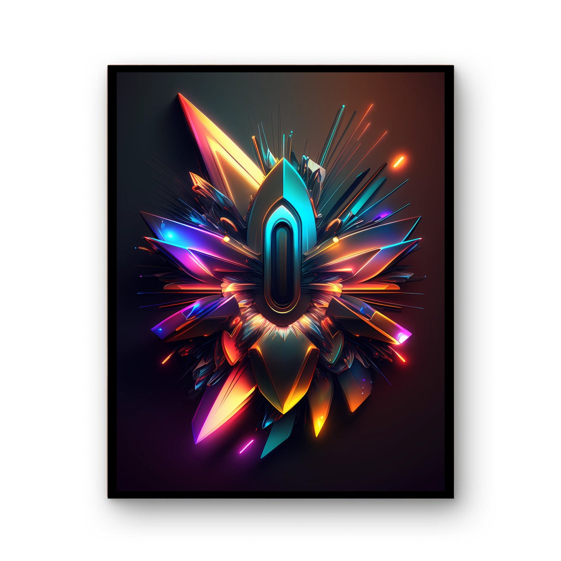 Abstract Neon Crystal Burst 3D Glow Digital Art Wall Decor Poster