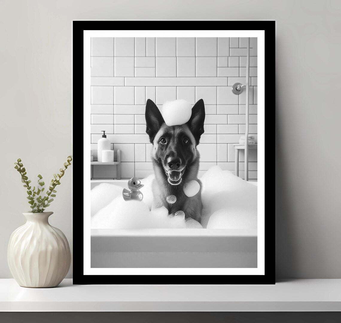 Belgian Malinois Bubble Bath Bathroom Art Print