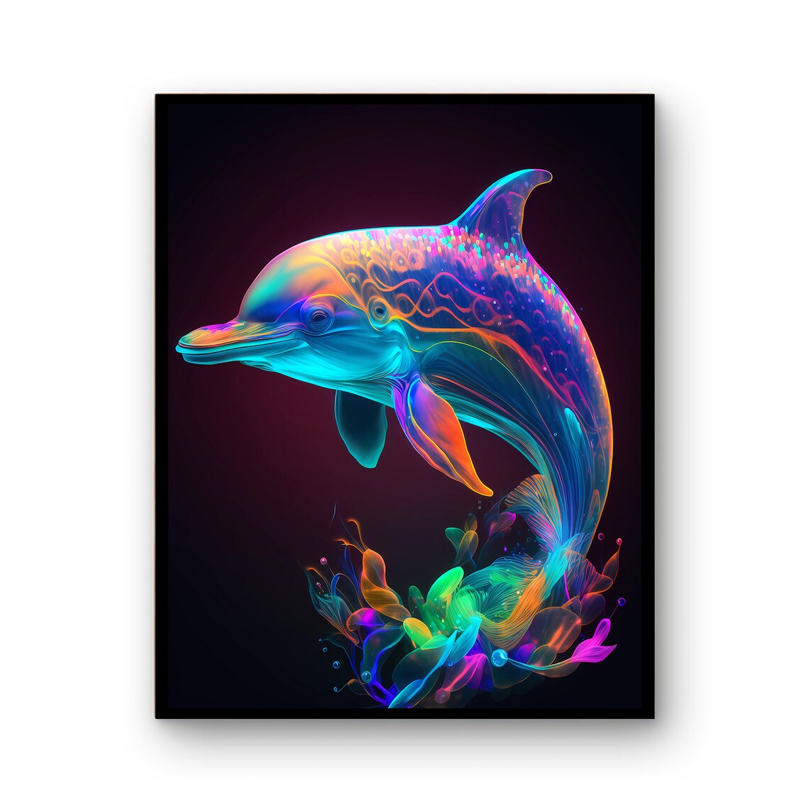 Colourful Neon Dolphin Wall Art Print Poster Wild Life Gift Animals Decor
