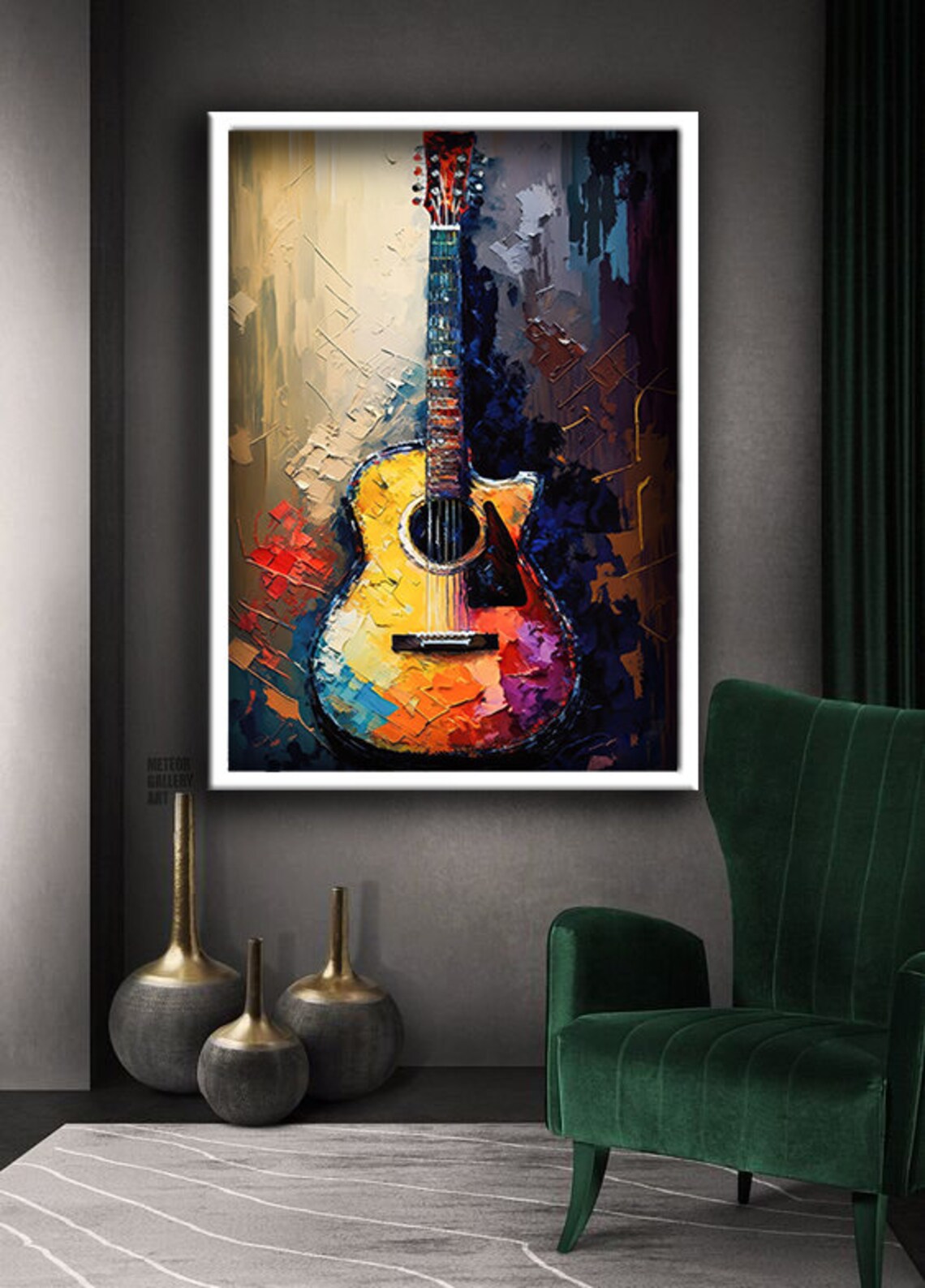 Acoustic Guitar Colorful Impasto Oil Painting Music Lover Decor Wall Poster - Image 2