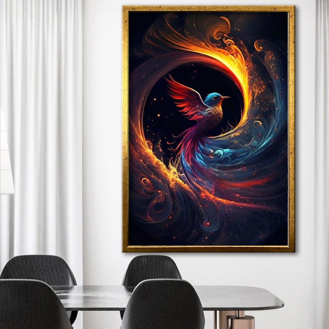 Phoenix Fire Bird Cosmic Swirl Fantasy Surreal Dream Wall Poster - Image 4