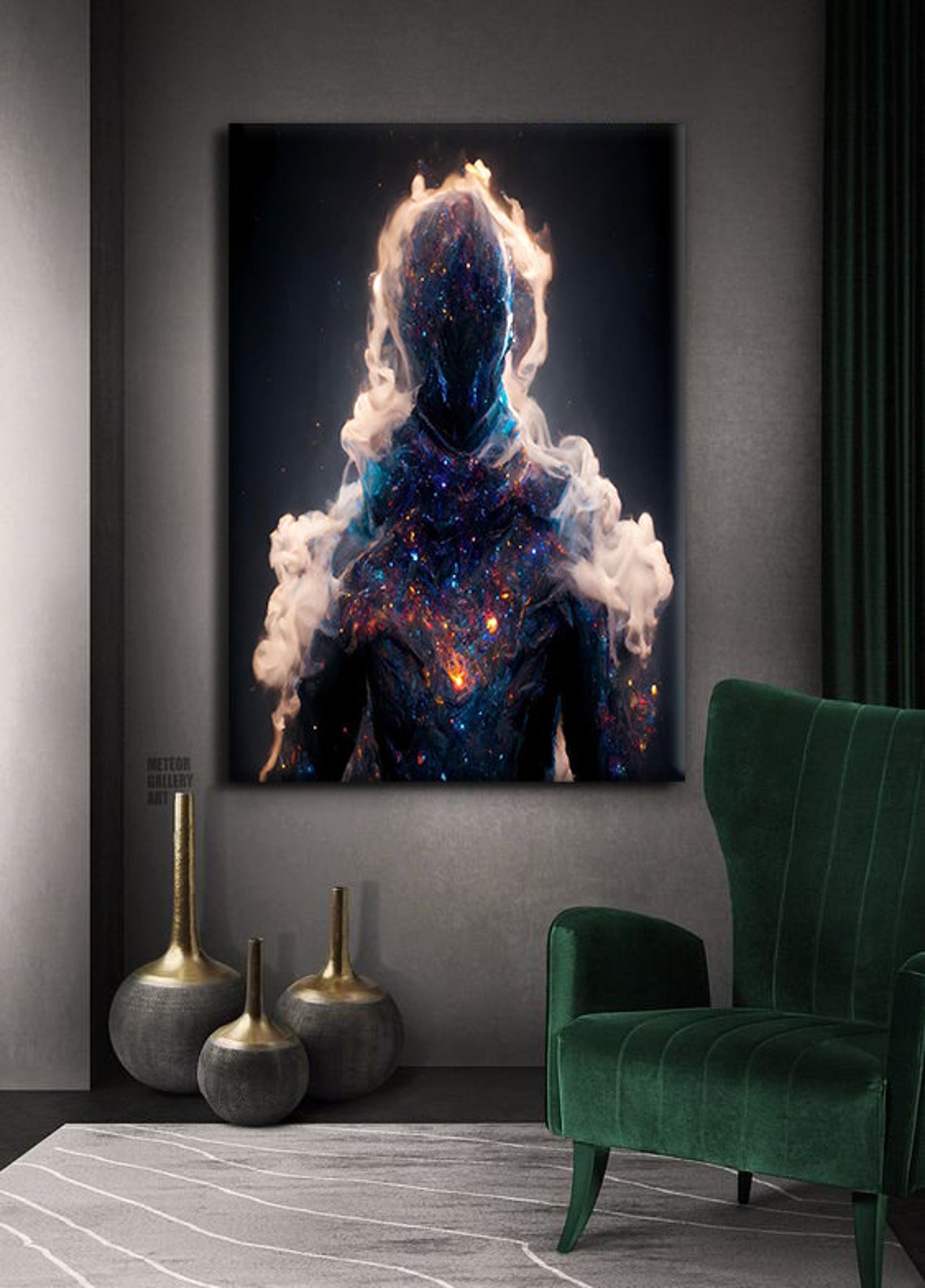 Cosmic Silhouette Figure Nebula Smoke Galaxy Surreal Dark Art Poster - Image 2