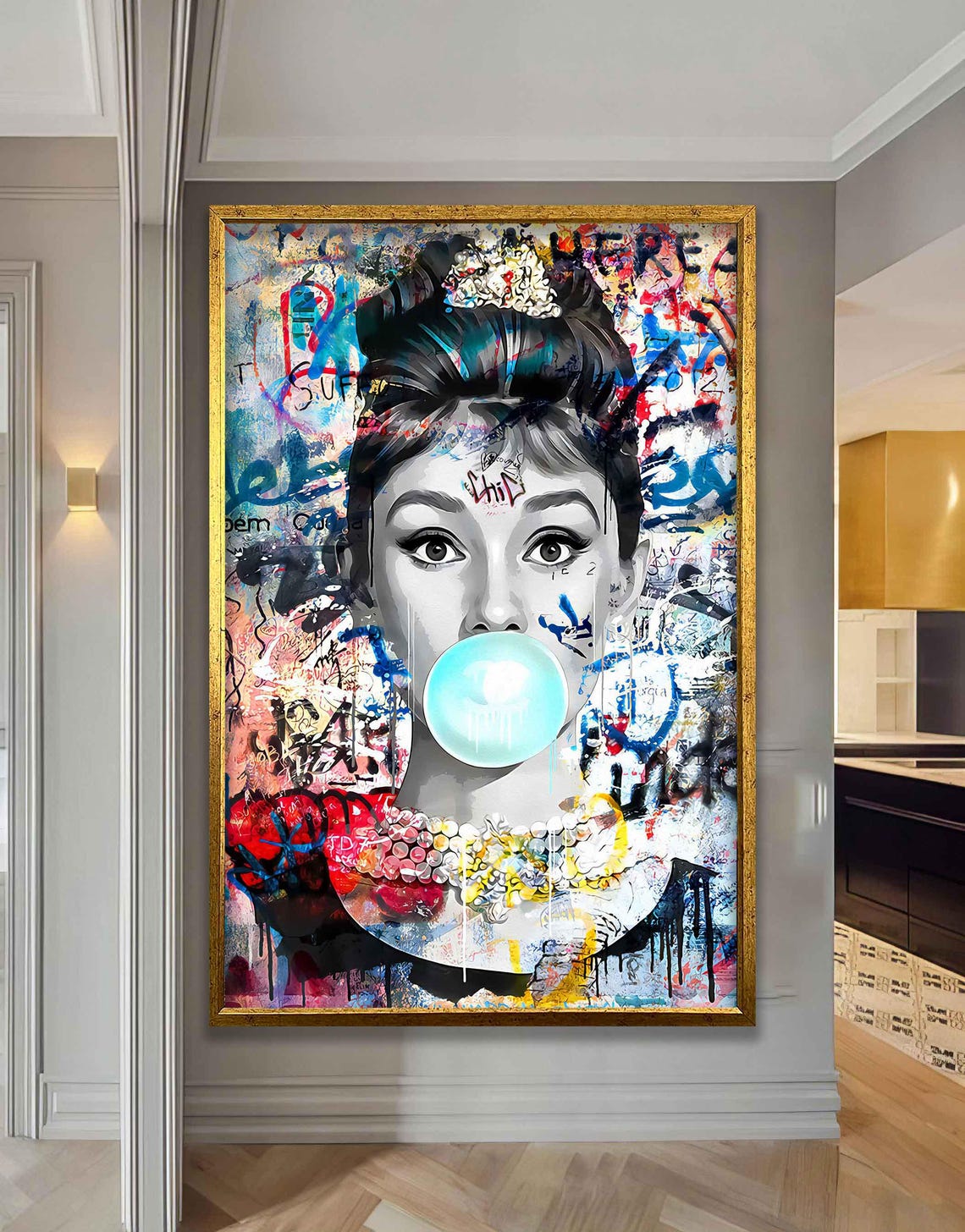 Audrey Hepburn Bubble Gum Graffiti Portrait Colorful Pop Art Poster - Image 3