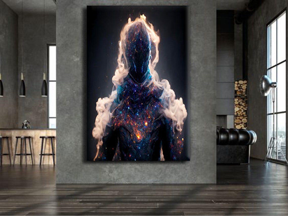 Cosmic Silhouette Figure Nebula Smoke Galaxy Surreal Dark Art Poster - Image 3