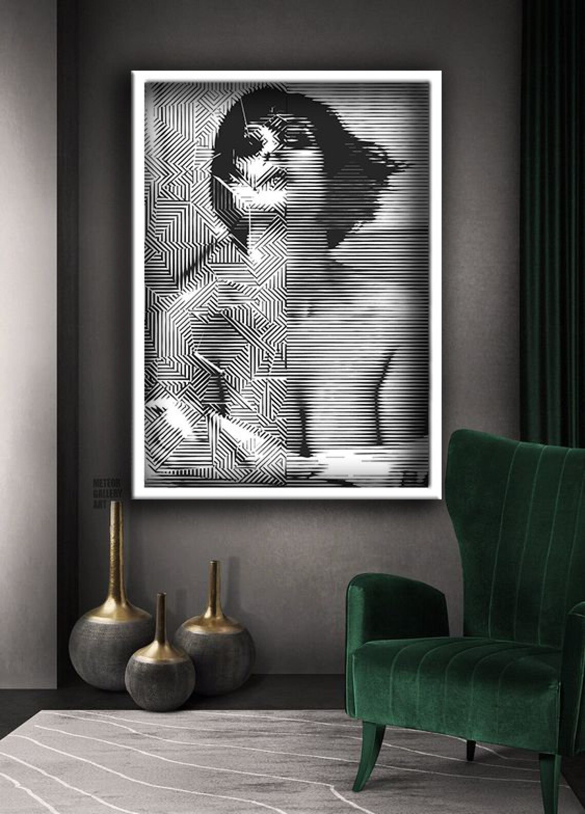Woman Portrait Geometric Line Art Black White Optical Illusion Poster - Image 4