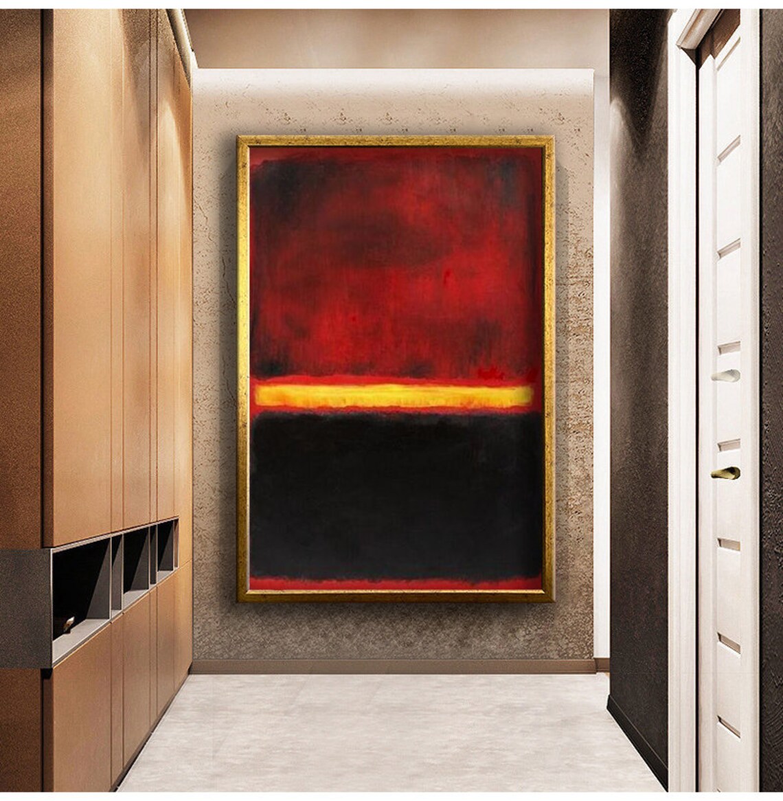 Mark Rothko Style Black Red Gold Band Abstract Color Field Art Poster