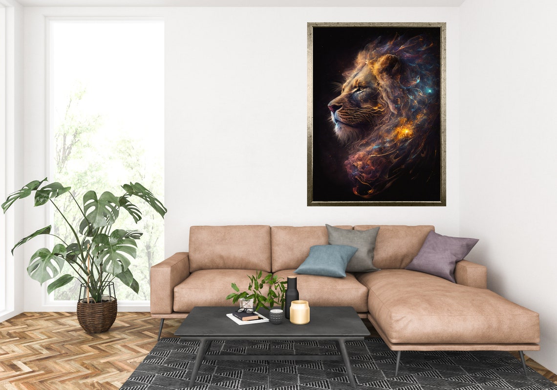 Majestic Lion Galaxy Mane Cosmic Space Surreal Wildlife Wall Poster - Image 3