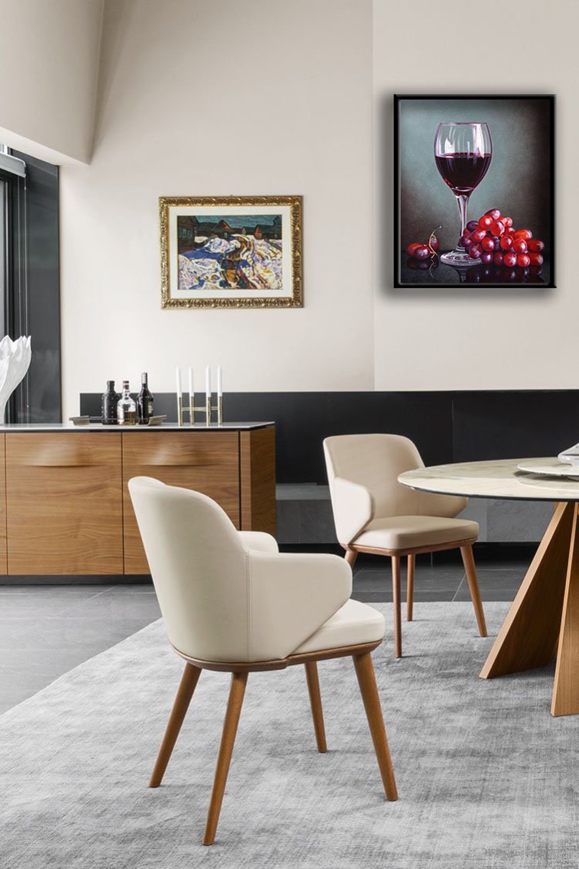 Red Wine Glass Red Grapes Still Life Painting Elegant Wall Poster - Image 4