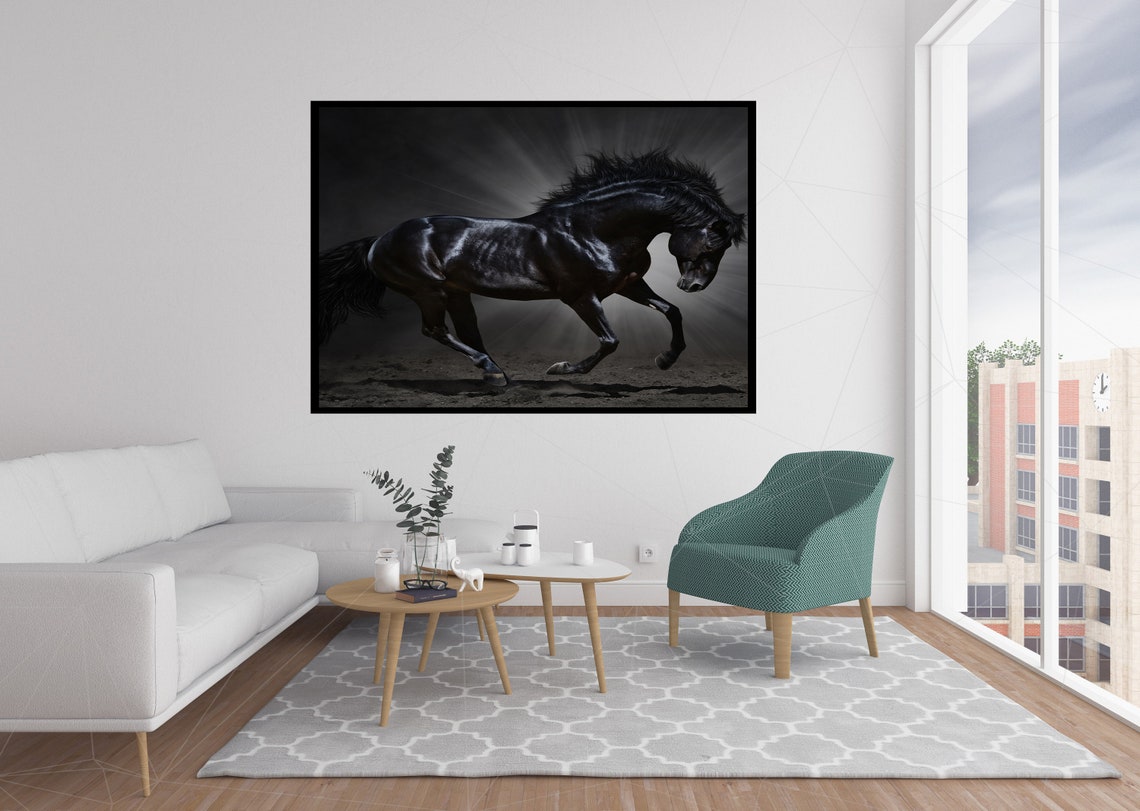 Majestic Black Horse Painting Wall Decor Noble Black Horse Painting Painting Large Animal Painting Ready To Hang Painting - Image 3