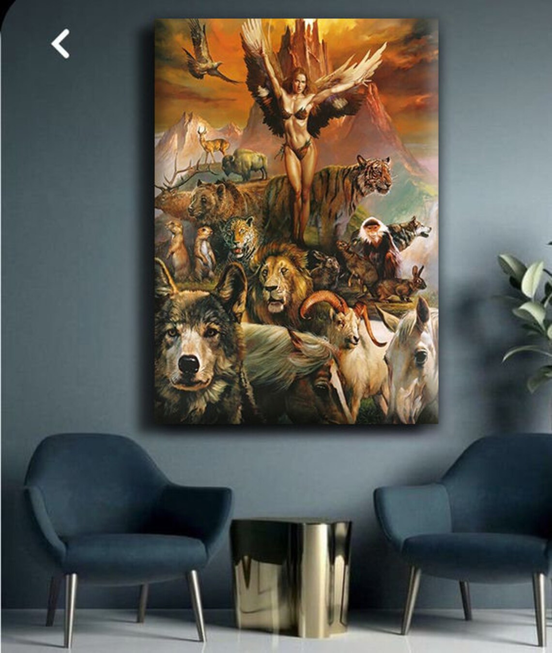 Winged Nature Woman Wild Animals Volcano Fantasy Painting Art Print - Image 4
